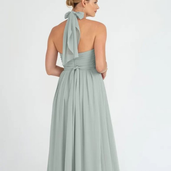Jenny Yoo Mira Style Adjustable Chiffon Bridesmaid Dress Morning Mist Size 6 - Picture 2 of 8